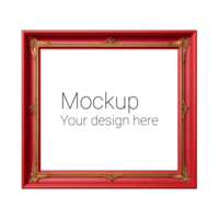Mockup of red frame for poster or photo without background psd