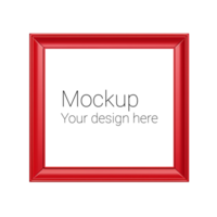 Mockup of red frame for poster or photo without background psd