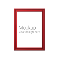 Mockup of red frame for poster or photo without background psd