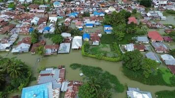 Aerial view of flooded area in Tualango village, Gorontalo, Indonesia photo