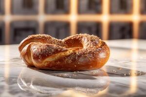 Simit on a marble table in a restaurant. Turkish food photo
