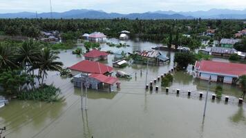 Aerial view of flooded area in Tualango village, Gorontalo, Indonesia photo