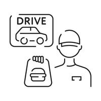 Drive through linear icon. Bank services, ATM, Transport lane to terminal. Contour symbol. Editable stroke. vector