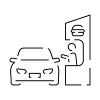 Drive through linear icon. Bank services, ATM, Transport lane to terminal. Contour symbol. Editable stroke. vector