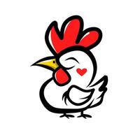 cartoon chicken with heart on white background vector