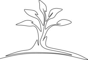 One-line art one continues line art. an illustration of trees isolated on white. vector