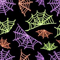 Glowing neon spider webs seamless pattern. Modern halloween print. Great for textile, fabric, wallpaper, wrapping, scrapbook and packaging vector