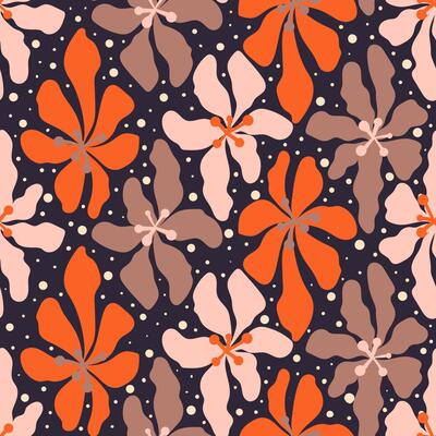 Aesthetic contemporary printable retro groovy flowers seamless pattern. Floral tiled print with dots. Decorative hippie naive art style, vintage boho background in minimalist retro style