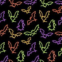 Glowing neon flying bats seamless pattern. Modern halloween print. Great for textile, fabric, wallpaper, wrapping, scrapbook and packaging vector