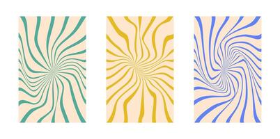 Background set Groovy hippie 70s. Line, swirl, twirl pattern. Twisted and distorted background texture, trendy retro psychedelic style. Y2k aesthetic background. vector