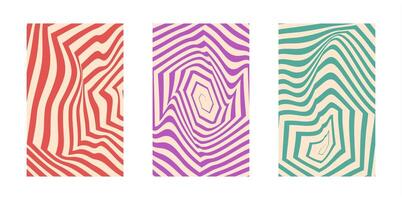 Background set Groovy hippie 70s. Hexagon, swirl, twirl pattern. Twisted and distorted background texture, trendy retro psychedelic style. Y2k aesthetic background. vector