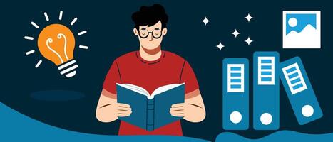 Education concept illustrations. Set of people illustrations in various activities of education, learning, reading book, online course and training, vector