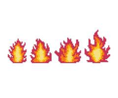 A collection of illustrations of the fiery red element of fire. Pixel art style 8-bit fire image for game component. Fire assets for game developers vector