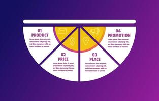 Minimalist 4 point infographic, process chart semi circle vector