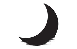 Crescent moon reflected on water surface, black and white, simple, tranquil. vector