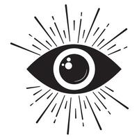 silhouette of an eye with rays radiating outward, symbolizing insight, Luck sign vector