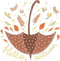 umbrella with autumn foliage, autumn card on a white background vector