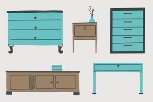 different chests of drawers, a collection of bedside tables of different shapes vector