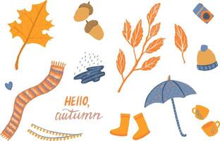 hello autumn, set of autumn elements on a white background vector