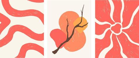 posters with abstract designs for printing in shades of pink and orange vector