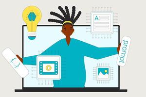Prompt engineer course. Study artificial general intelligence to create content. illustration. vector