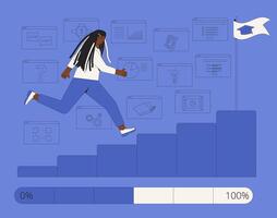 Student running up ladder for diploma. Gamification in learning. vector