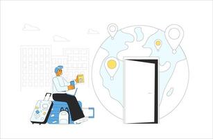 Digital nomad. Business trip abroad. Occupational migration. vector