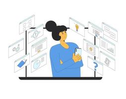 Instructional designer creating learning product. illustration. vector