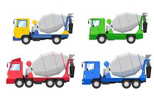 concrete mixer set. Side view. cartoon illustration vector