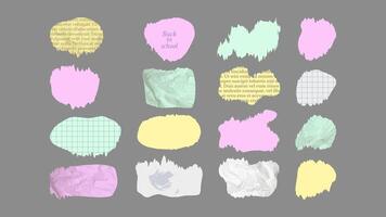 Paper and Elements scrapbooking Old torn crumpled. Different color textures patterns ragged edges imitation of newspaper scraps. illustration. vector