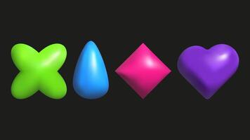 3D plastic elements set isolated abstract shapes. Drop diamond heart. Geometric shapes are bright saturated colors. . vector
