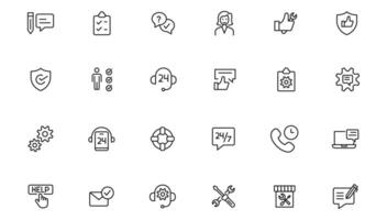 Service, support and help - thin line icon collection on white background icon. Customer service icon set. vector