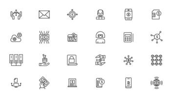 Set of fintech modern icons. Simple line art style icons pack. fintech simple concept icons set. Contains such icons as finance, technology, blockchain, innovation and more, can be used for web vector