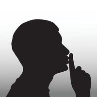 silhouette of a man with his index finger to his lips, of silence, ignorance, keeping a secret, possessing a secret, hiding information vector