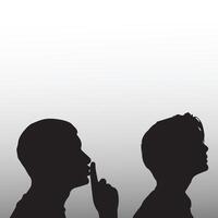 silhouette of a man with his index finger to his lips, of silence, ignorance, keeping a secret, possessing a secret, hiding information vector