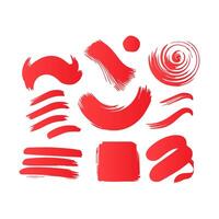 Red paint brush stroke, ink splatter and artistic design elements. Dirty watercolor texture, box, frame, grunge background, splash or creative shape vector