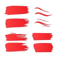 Red paint brush stroke, ink splatter and artistic design elements. Dirty watercolor texture, box, frame, grunge background, splash or creative shape vector