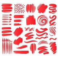 Red paint brush stroke, ink splatter and artistic design elements. Dirty watercolor texture, box, frame, grunge background, splash or creative shape vector