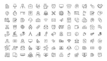 Office icon set. Containing briefcase, desk, computer, meeting, employee, schedule and co-worker symbol. Solid workspace icons collection. vector