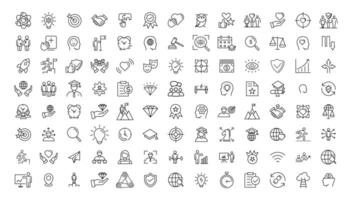 Set of icons core values. images with editable stroke. Includes such qualities as performance, passion, diversity, exceptional, innovative, accountability, will to win, empathy, open-minded. vector