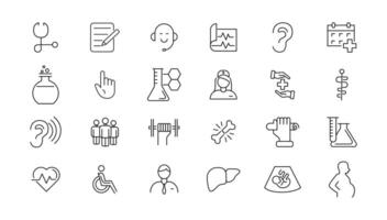 Medicine and Health symbols - minimal thin line web icon set. Outline icons collection. vector