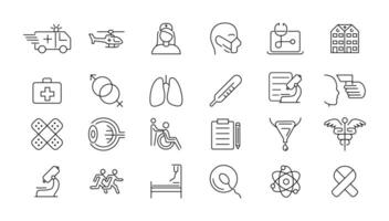 Medicine and Health symbols - minimal thin line web icon set. Outline icons collection. vector