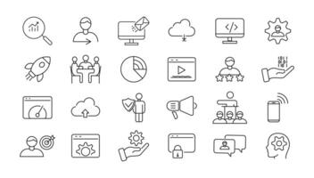 Outline web icons set - Search Engine Optimization. Thin line web icon collection. vector