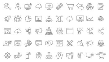 Outline web icons set - Search Engine Optimization. Thin line web icon collection. vector