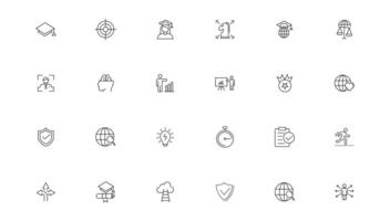 Set of icons core values. images with editable stroke. Includes such qualities as performance, passion, diversity, exceptional, innovative, accountability, will to win, empathy, open-minded. vector