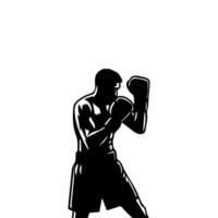 Silhouette of male boxing player in isolate on a white background. vector