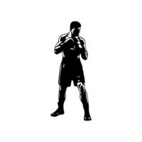 Silhouette of male boxing player in isolate on a white background. vector