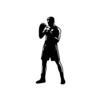 Silhouette of male boxing player in isolate on a white background. vector