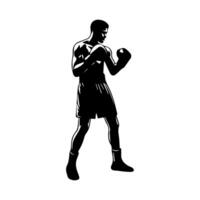 Silhouette of male boxing player in isolate on a white background. vector