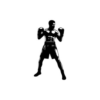 Silhouette of male boxing player in isolate on a white background. vector